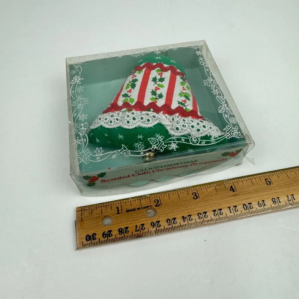 Vtg‎ 1984 Calico Christmas Scented Cloth Ornament Bell Shape w Original Box READ